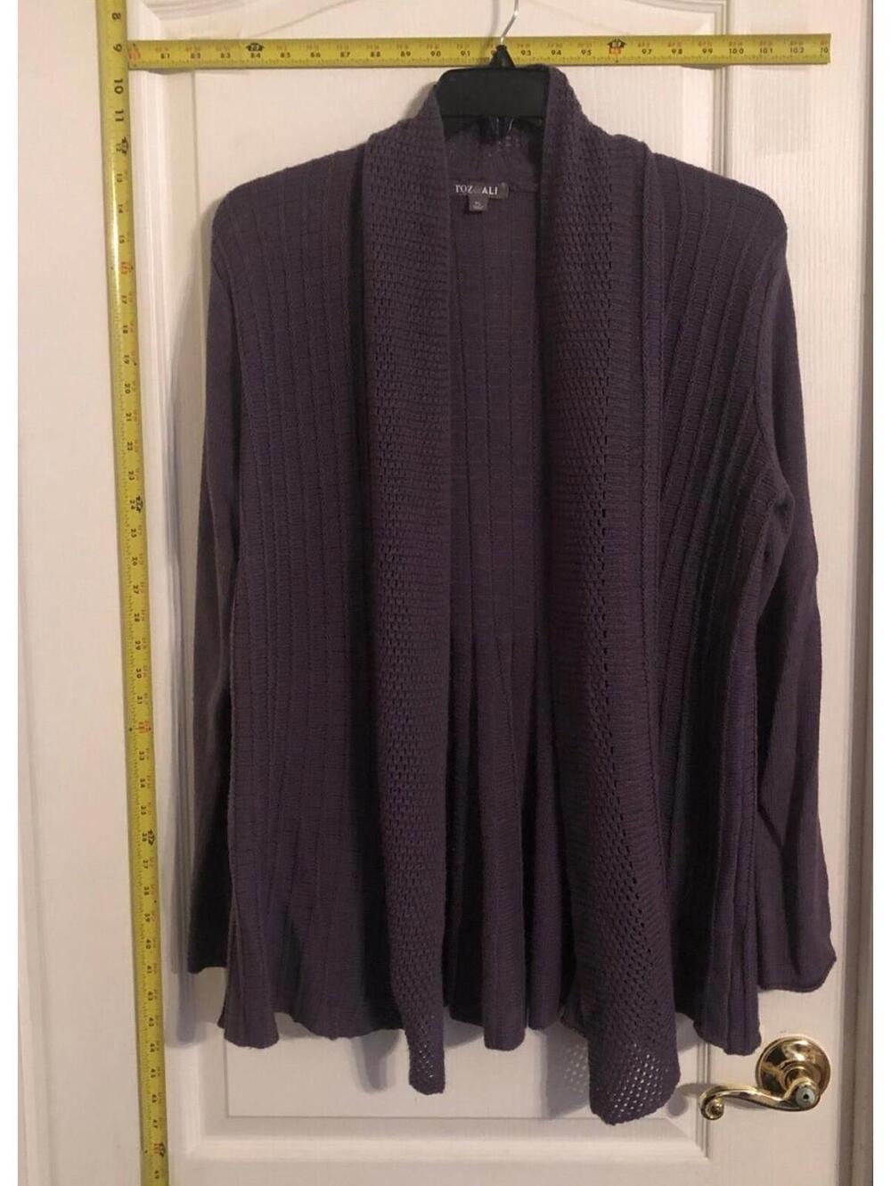Roz & Ali Open-Knit Cardigan Sweater Womens Size XL Purple Open Front BX4